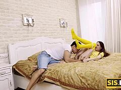 dirty redhead babe rides rich stepbro and makes him lick her shaved pussy??