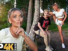 Russian cougar Malusha seduces park dude with huge cock for quick blonde milf pussy fuck