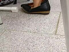 shoeplay and dipping with tan nylons and flats feels so sensual