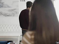 Perv superstar takes advantage of timid teen reporter aften opal with rough blowjob and pussy play