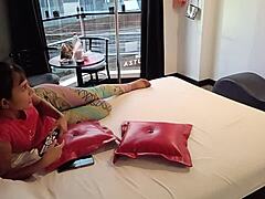 Hotel sex with pretty amateurs jumping on me