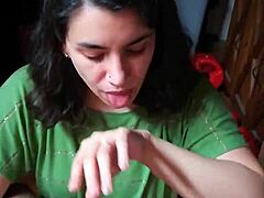 Intense Quickie Blowjob Filled with Passionate Cum Licking from Hands