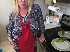Milking Stepson with Big Natural Tits in Kitchen Before Date