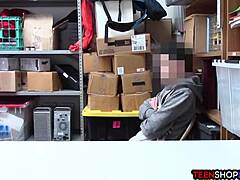 Oh man, I can't believe this female mall cop milf is blackmailing me, a young 18+ guy, into sex right here in the shop office!