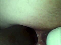 Amateur wife takes massive black cock in wet anal fucking while using toy on her pussy