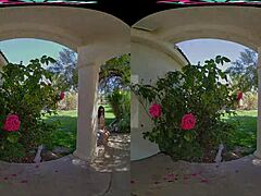 vrhush tells how naughty petite brunette jazmin luv rides cock outdoors