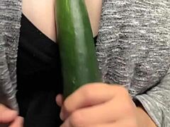 milf uses cucumber for wild squirting fun with toys 😈