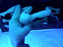 Gigi Breeze gives a blacklight massage that turns into intense deepthroat gagging on a big cock. She chokes hard while sucking.