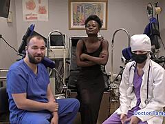 Dr Tampa examines petite Rina Arem with latex gloves and deep probing in Florida clinic backstage
