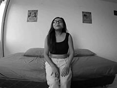 After Chatting for Over 24 Months, Cute Latina Babe Finally Does Her First Porn Casting with Cumshot