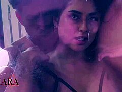 Curvy Latina gives footjob with toes on big clit.