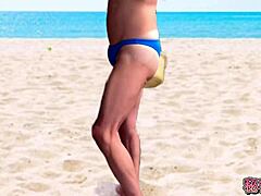 do you like watching sluts rip clothes for anal toy solo on the beach? see bikini striptease lead to outdoor handjob orgasm with cfnm cock action
