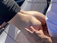 Getting taken by two guys outdoors while bent over a car in the desert