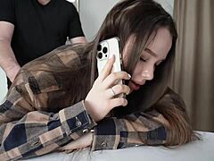 Fucking My Stepsister Doggy Style While She's on the Phone with Rough Creampie and Petite Babysitter Action