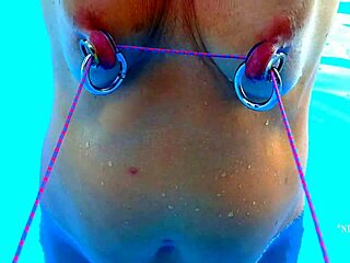 Nippleringlover's Pierced Nipples Bound Tight in Pool Tease