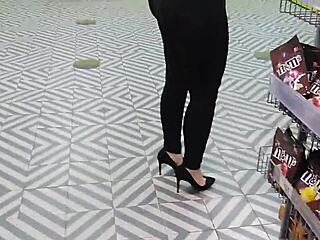 Mature lady flaunts at market