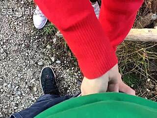 Petite Walk in Woods Ends With Friend's Surprise Cumshot