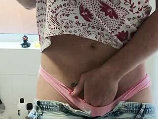 Slender blonde's solo bath pleasure