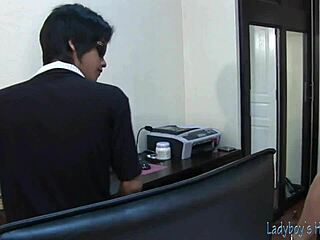 Naughty Asian transsexual drilled deep in her ass