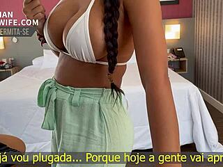 Brazilian Wife's Teasing Plug for Two Strangers