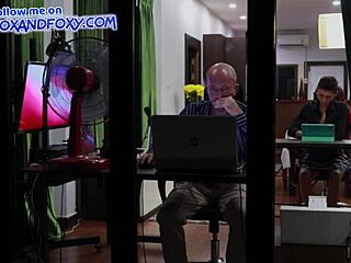 Office Worker Sucks Dick To Motivate Coworker In Opposite Window