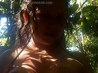 Big shemale craves wild forest fun