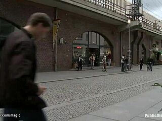 my bound blonde’s bare ass public walk