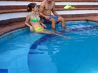Innocent Latina’s forbidden poolside passion with stepbrother