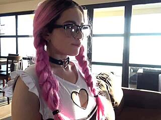 Petite teen in pigtails feels intensity