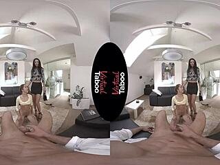 Brunette's taboo handjob in virtual POV
