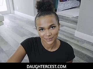 Intimate garage moment with a fiery ebony teen