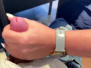 Blonde MILF’s Sloppy Handjob in Risky Public Spot