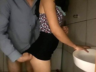 Japanese maid fucked hard in bathroom