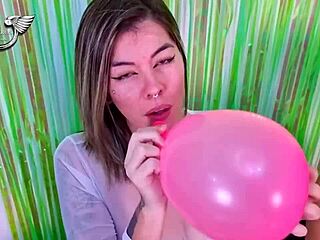 latina friends tease with balloons in playful setup
