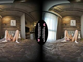 Blonde Mika teases cock solo in VR