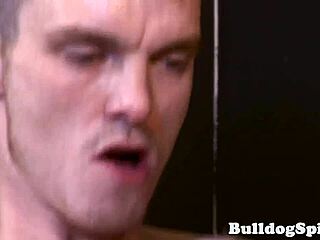 dominant top pounds sub's tight butthole close-up