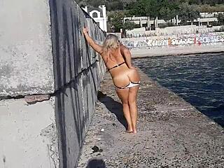 I Got Wet Big Boobs Sucking a Toy in Public. Hot Milf Ass Massage Turns Me On!
