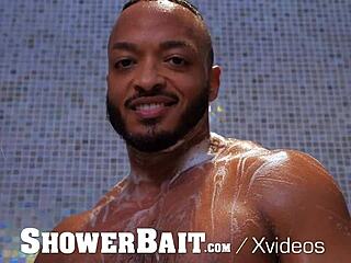 A gay hunk showers mighty desire