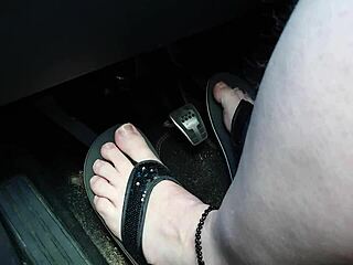 my chubby feet bare in flip flops