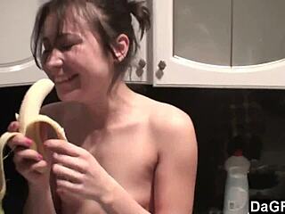 Amateur lesbians kiss and play at home
