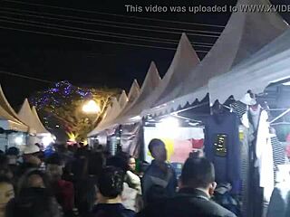 Black babe sucks monster cock in crowd