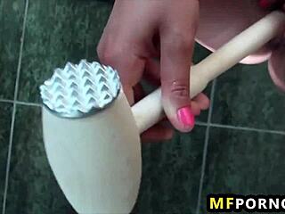 my hot blonde friend noleta dildos in bathroom