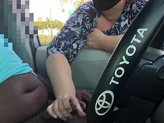 big ass milf helps black guy cum in car