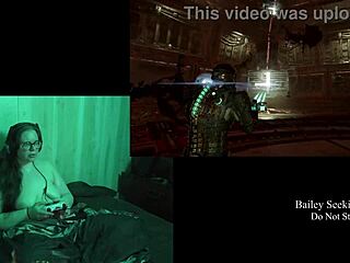 Naked brunette plays Deadspace part 8