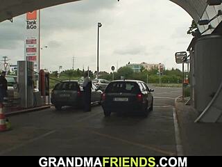 Ever seen two guys pick up a granny outdoors?