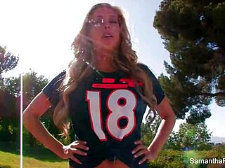 Samantha Saint teases with football and solo play