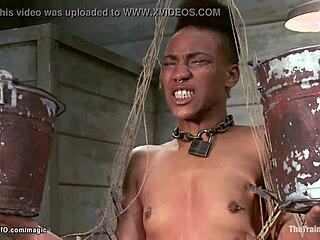 Ebony beauty gets caught in a web of zippers. Her struggle turns intense.