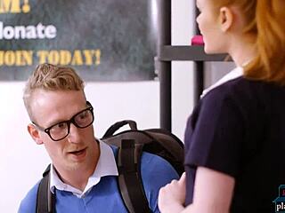 Redhead teen sways big ass on eager student
