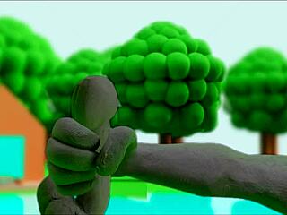 Claymation figure teases herself to climax