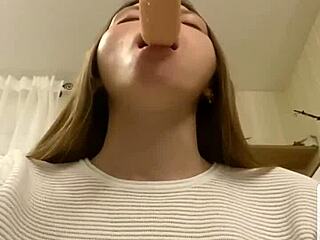 Relentless Girl Sucking Cock with Dildo